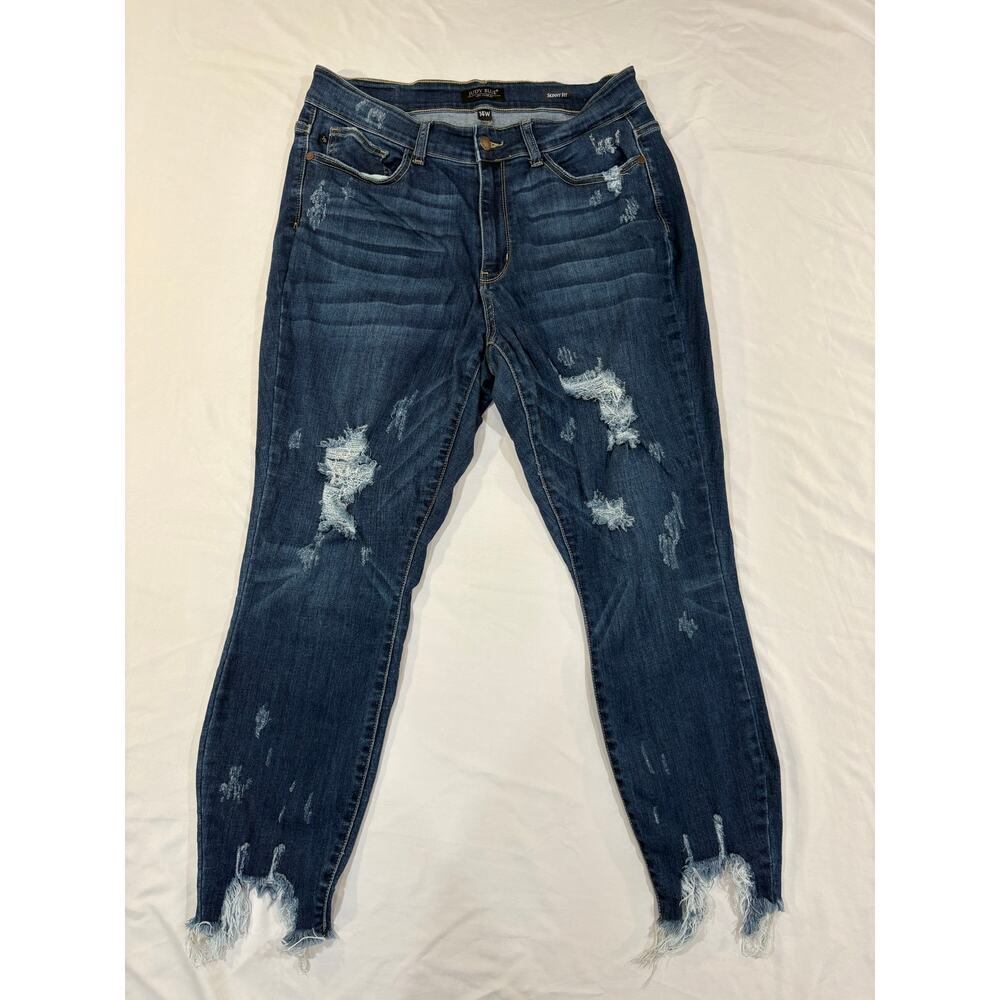 Judy Blue Distressed Dark Denim Skinny Fit Jeans Size 14W